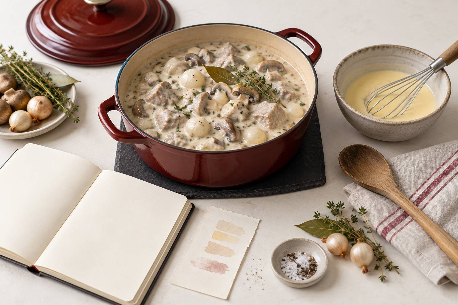 Illustration éditoriale du sujet : Blanquette de veau : la cuisson qui ne fait pas grainer