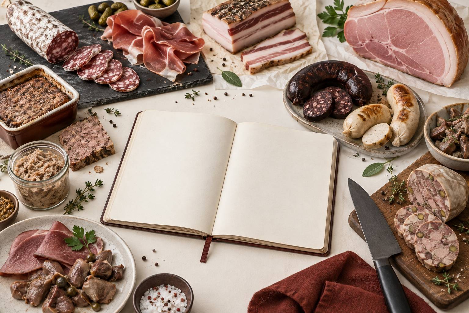 Illustration éditoriale du sujet : Charcuteries françaises : le guide des vingt classiques
