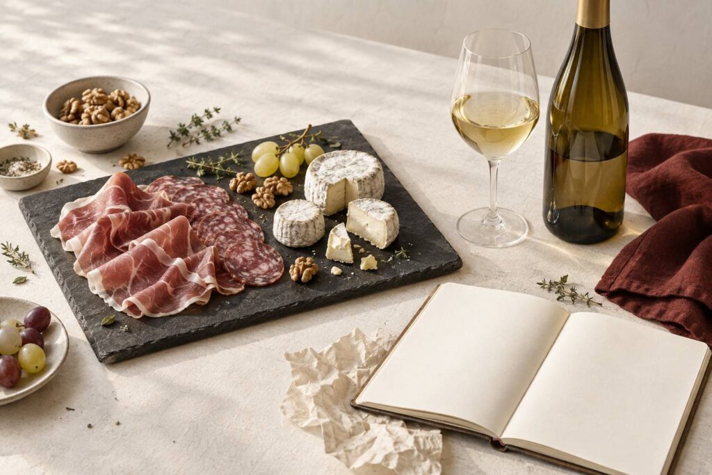 Illustration éditoriale du sujet : Sancerre : accords avec la charcuterie et le fromage