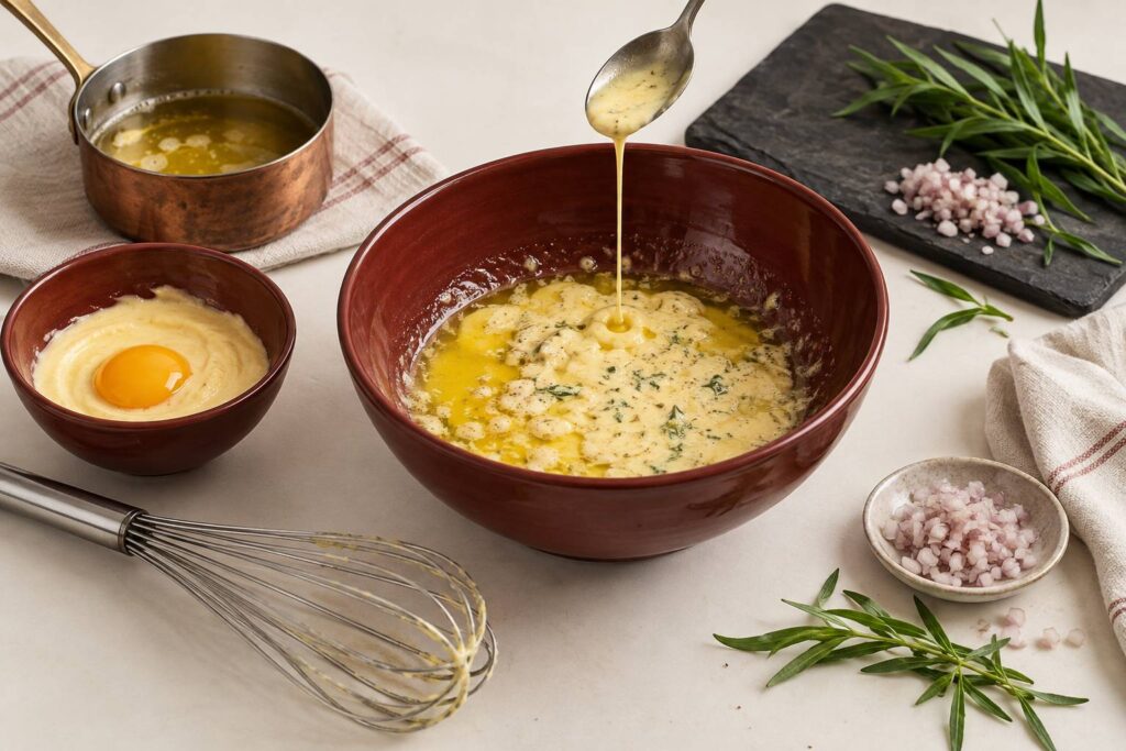 Illustration éditoriale du sujet : Sauce béarnaise : rattraper une émulsion qui tranche