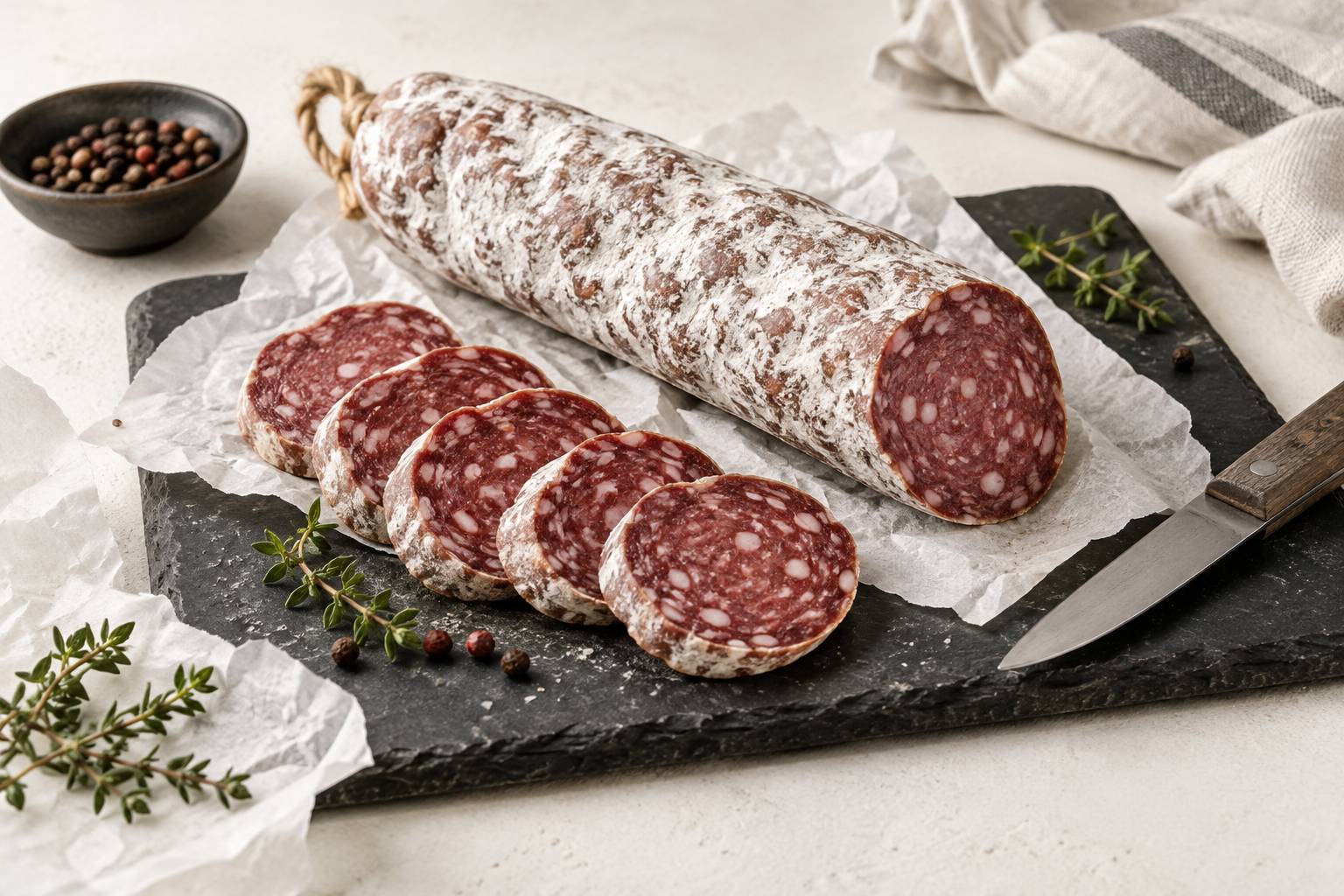 Illustration éditoriale du sujet : Saucisson sec : reconnaître un bon séchage à l'œil
