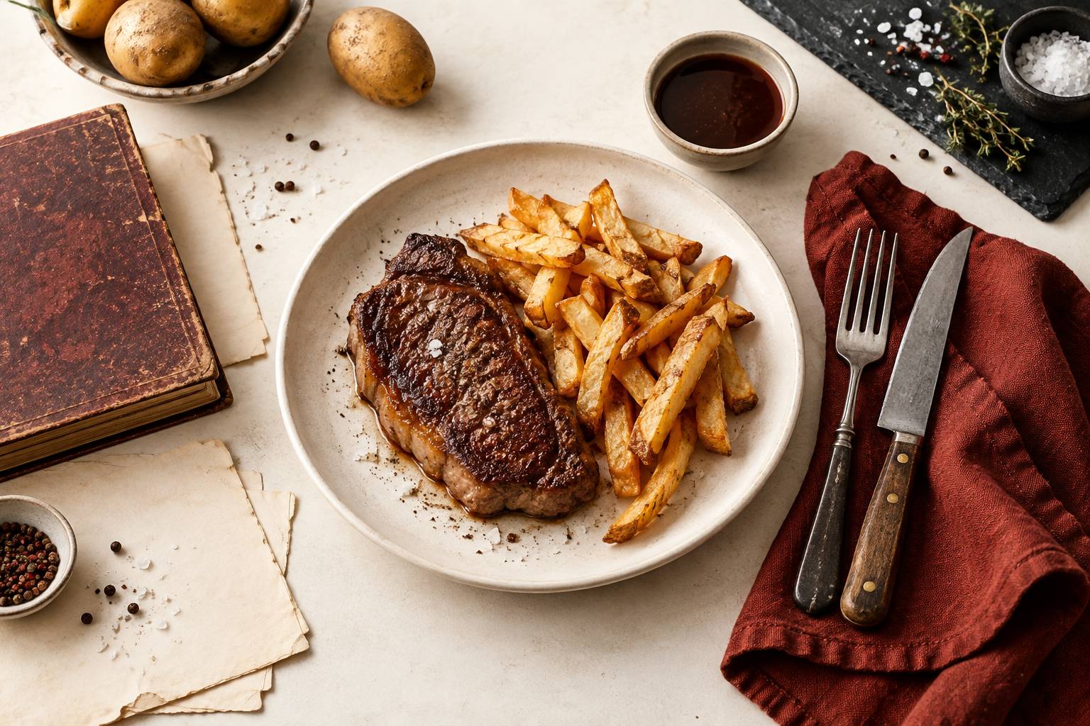 Illustration éditoriale du sujet : Steak frites : depuis quand ce plat existe-t-il vraiment